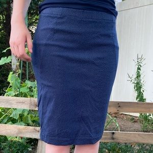 handmade navy blue polka dot knee length skirt